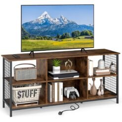 3-tier Entertainment Center with Power Outlets-Rustic Brown