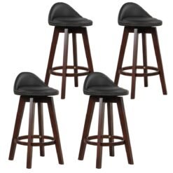 Swivel Bar Stool Set of 4 with Low Back and Rubber Wood Legs