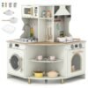 Wooden Corner Kitchen Playset with Working Faucet and Realist Sounds-Beige