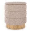 Modern Round Storage Ottoman with Removable Lid and Solid Wood Base-Beige