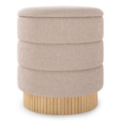 Modern Round Storage Ottoman with Removable Lid and Solid Wood Base-Beige