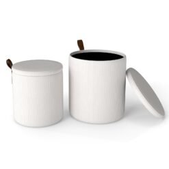 Round Ottoman with Storage Set of 2 with Removable Lids and Padded Seats-Beige