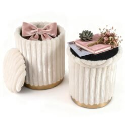 Modern Ottoman Set of 2 with Detachable Lids and Hidden Storage Space-Beige