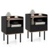 Modern Sofa Side Table with Drawer and Metal Legs for Small Spaces-Black-2 Pieces