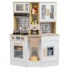 Wooden Kitchen Playset with Sound and Light for Boys Girls-Natural & White
