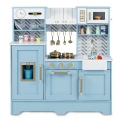 Toy Kitchen Playset with Coffee Station and Range Hood for Kids-Blue