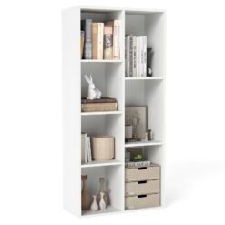 Vertical or Horizontal Freestanding Bookshelf with 7 Compartments-White