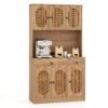 Kitchen Storage Cabinet with Charging Station and 6 Rattan Doors-Natural
