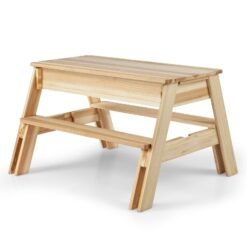 4 in 1 Wooden Table and Bench Set with Removable Top and 2 Storage Boxes-Natural