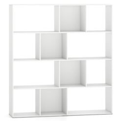 4-Tier Modern Bookshelf with 12 Storage Compartments and 2 Anti-Tip Kits-White