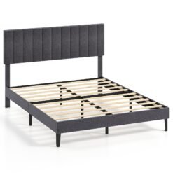 King/Double Size Linen Fabric Bed Frame with Height Adjustable Headboard-Grey-King Size