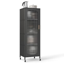 5-Tier Metal Storage Cabinet with Adjustable Shelves for Dining Room-Black