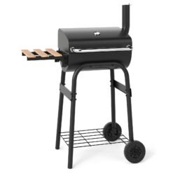 Outdoor Portable Barbecue Grill with Foldable Side Table-Black