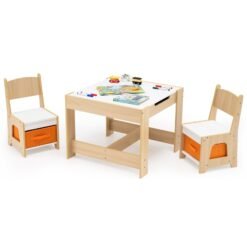 Wooden Activity Table with 2 Seats and Detachable Dual-Sided Tabletop-Natural