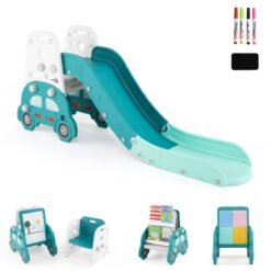 5 in 1 Convertible Kids Art Easel with Double-Sided Magnetic Dry Erase-Green & White