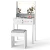 Vanity Desk with Power Outlets and 3 Color Lighting Modes for Bedroom-White