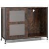 Liquor Buffet Sideboard with LED Lights and Glass Holders-Rustic Brown