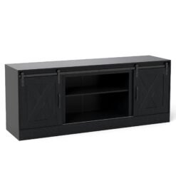 Entertainment Center with Sliding Barn Doors and Adjustable Shelves-Black