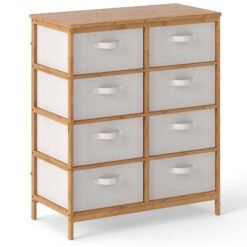 Bamboo Storage Tower with Foldable Fabric Drawers and Top Shelf-Beige