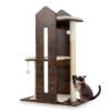 Wooden Cat Activity Center with Sisal Scratching Posts and Hanging Balls-Rustic Brown