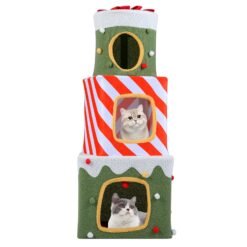 120 cm Cute Cat Climbing Furniture with 3 Condos and Hideaway Caves-Green