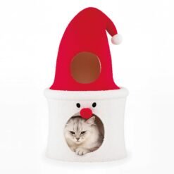75CM Modern Cute Cat Tower with Enclosed Padded Top Perch and Condo-White & Red