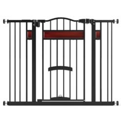 Extra Wide Walk Through Pet Gate with Small Door and 2 Extensions-Black