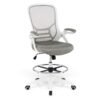 Mesh Drafting Chair with Flip-up Armrests and Mid-Back Padded15-White