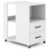 Rolling Nightstand with Storage Drawers and Shelves for Bedroom-White