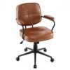 Faux Leather Office Chair Mid Century Modern Upholstered Chair with Padded Armrests-Brown