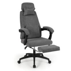 Reclining Home Office Chair Chenille Fabric Upholstered Computer Desk Chair with Padded Linkage Armrests-Grey