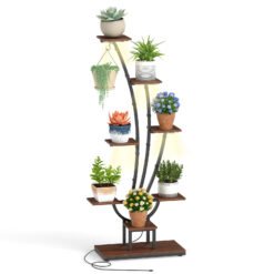 155CM Tall 8-Tier Corner Metal Plant Shelf for Multiple Plants-Black & Brown-1 Piece