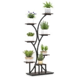146CM Tall 8-Tier Corner Metal Plant Shelf for Multiple Plants-Rustic Brown