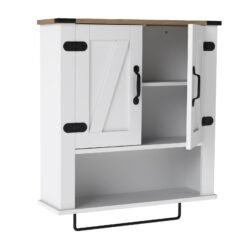 Bathroom Wall Cabinet with Barn Doors and Adjustable Shelf-White