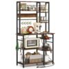 Bakers Rack with Power Outlet 9-Tier Microwave Stand with Wooden Open Shelves-Rustic Brown