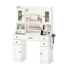 Vanity Desk with Mirror and Lights for Bedroom-White