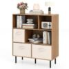 3-Tier Bookcase with 3 Removable Folding Fabric Drawers-Natural