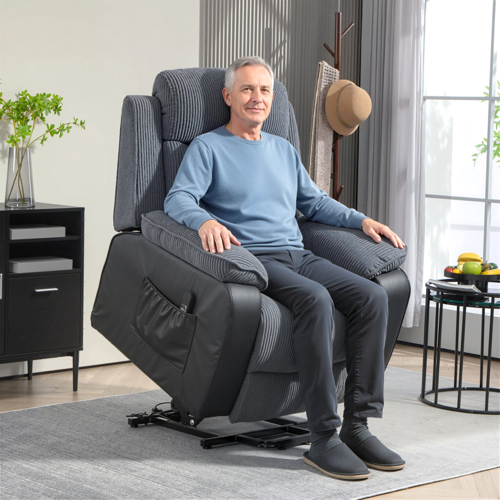 HOMCOM Overstuffed Corduroy Electric Lift Chair - Dark Grey