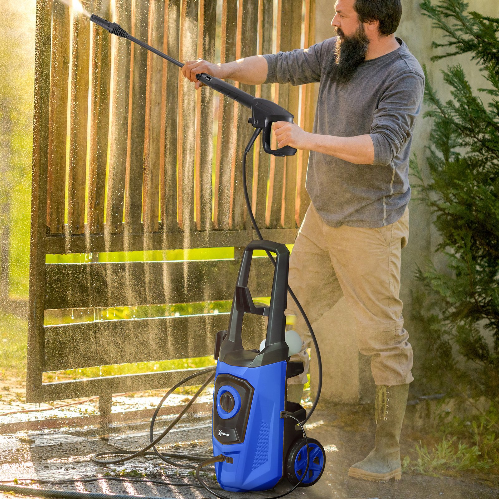 DURHAND HighPressureWasher, 150 Bar Pressure, 510 L/h Flow, 1800W, High-Performance Portable Power Jet Wash Cleaner, Blue