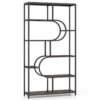 Industrial Etagere Bookcase with Open Storage Shelves and Metal Frame-Rustic Brown