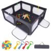Indoor Safety Play Fence Infant Activity Center with 50 Ocean Balls-Dark Grey