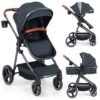 Convertible Baby Stroller with Footmuff and Extendable Canopy-Dark Blue