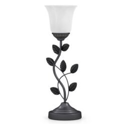 Vintage Nightstand Lamp with Tulip Glass Lampshade and Metal Leaves-Black