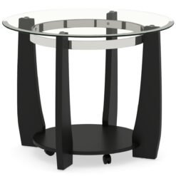 81CM 2-Tier Round Center Table with Storage Shelf and Solid Rubber Wood Legs-Black