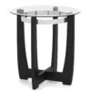 61cm Round Side Table with Tempered Glass Top and Solid Rubber Wood Base-Black
