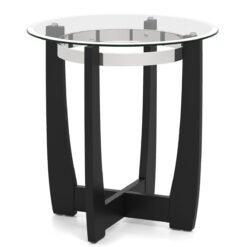 61cm Round Side Table with Tempered Glass Top and Solid Rubber Wood Base-Black