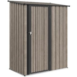 Outsunny 5ft x 3ft Metal Garden Storage Shed, Outdoor Tool Shed with Sloped Roof, Lockable Door for Tools, Equipment, Light Grey