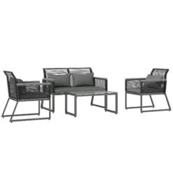Outsunny 4 Pieces Rattan Garden Furniture Set - Charcoal Grey