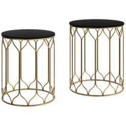 Outsunny Round Coffee Table Set of 2, Modern Nesting Tables with Ceramic Tile Top, Small End Tables, Indoor Outdoor Side Table with Metal Frame for Living Room, Bedroom, Patio, Balcony, Black