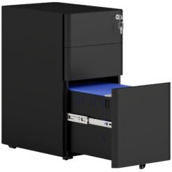 Vinsetto 3-Drawer Steel Filing Cabinet with Lock - Black